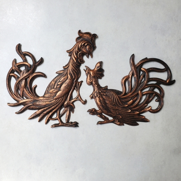 Coppercraft Guild Set of Two Fighting Roosters Wall Hanging Vintage MCM - Picture 1 of 13